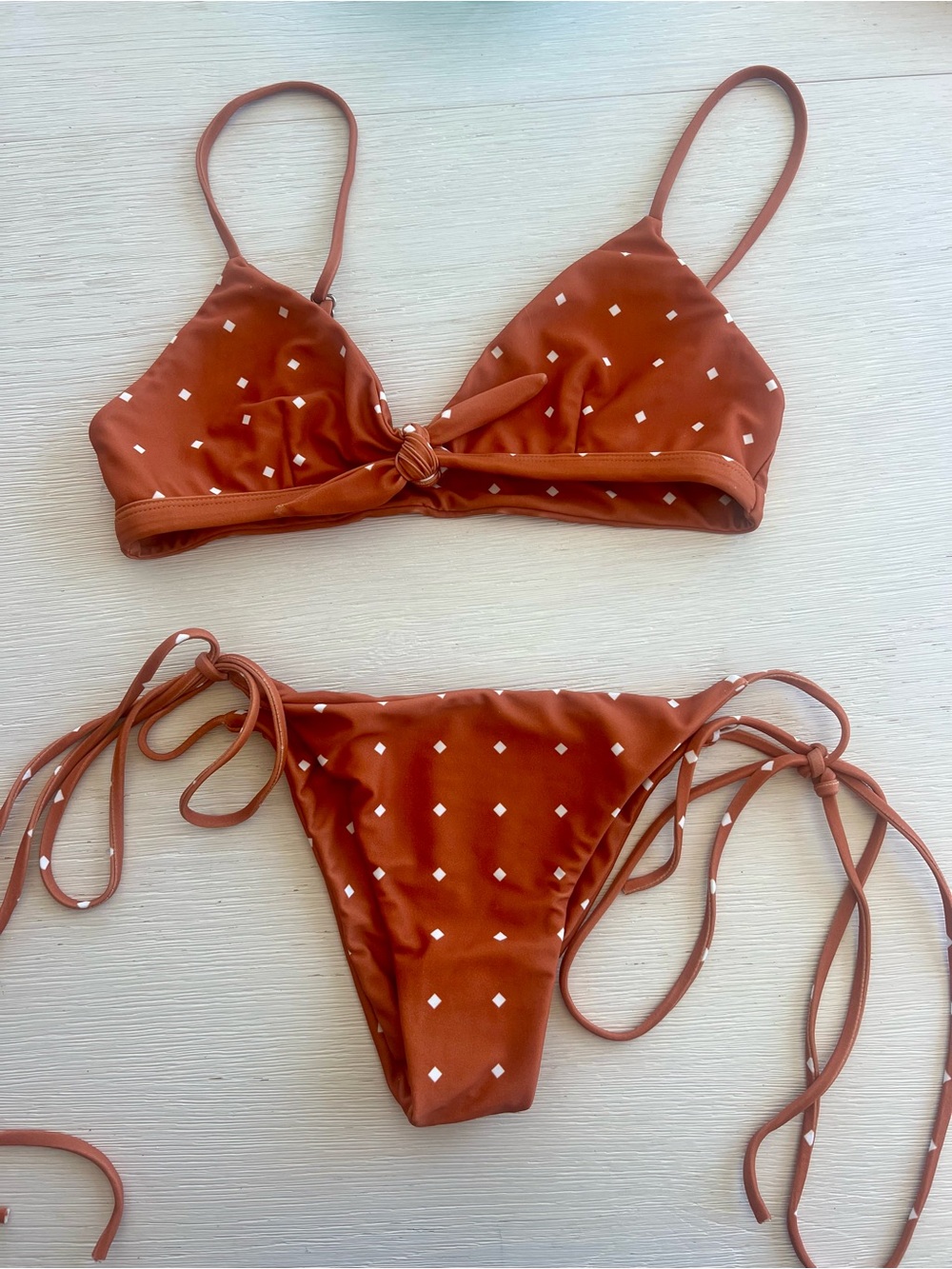 Faithfull the Brand Rust Orange Diamond Print Tie Bikini - Picture 1 of 5